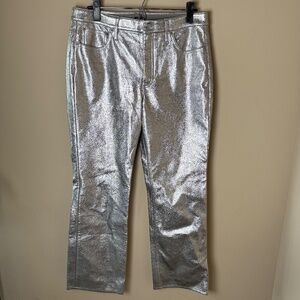 J.Crew Metallic Faux Leather Pants Womens 28P Petite Silver Rave Party BV199